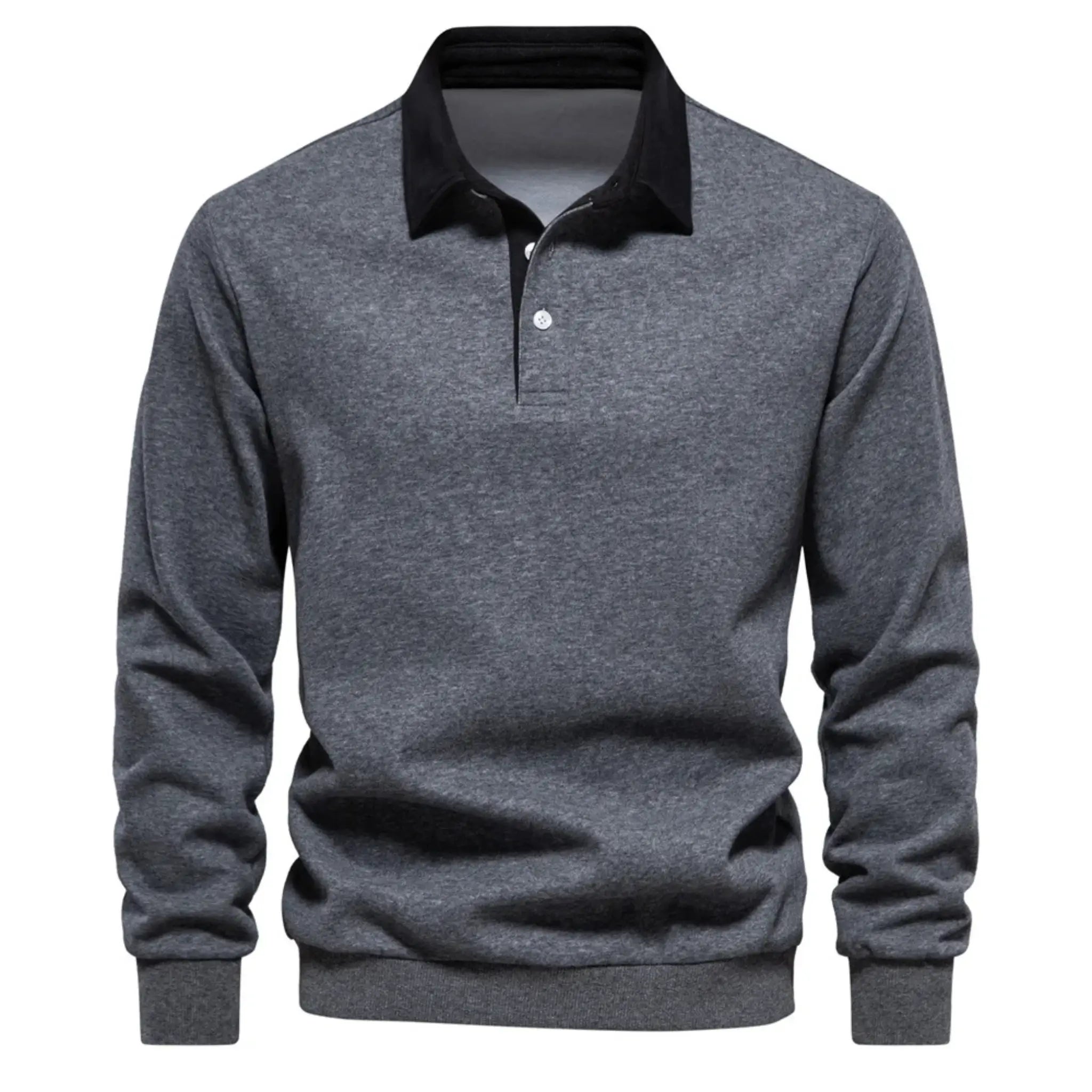 MannerCo dark gray polo collar hoodie long sleeve loose fit with black contrast collar