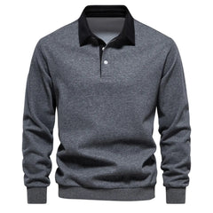 MannerCo dark gray polo collar hoodie long sleeve loose fit with black contrast collar