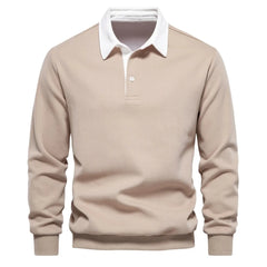 MannerCo khaki polo collar hoodie loose fit long sleeve with white collar and button closure
