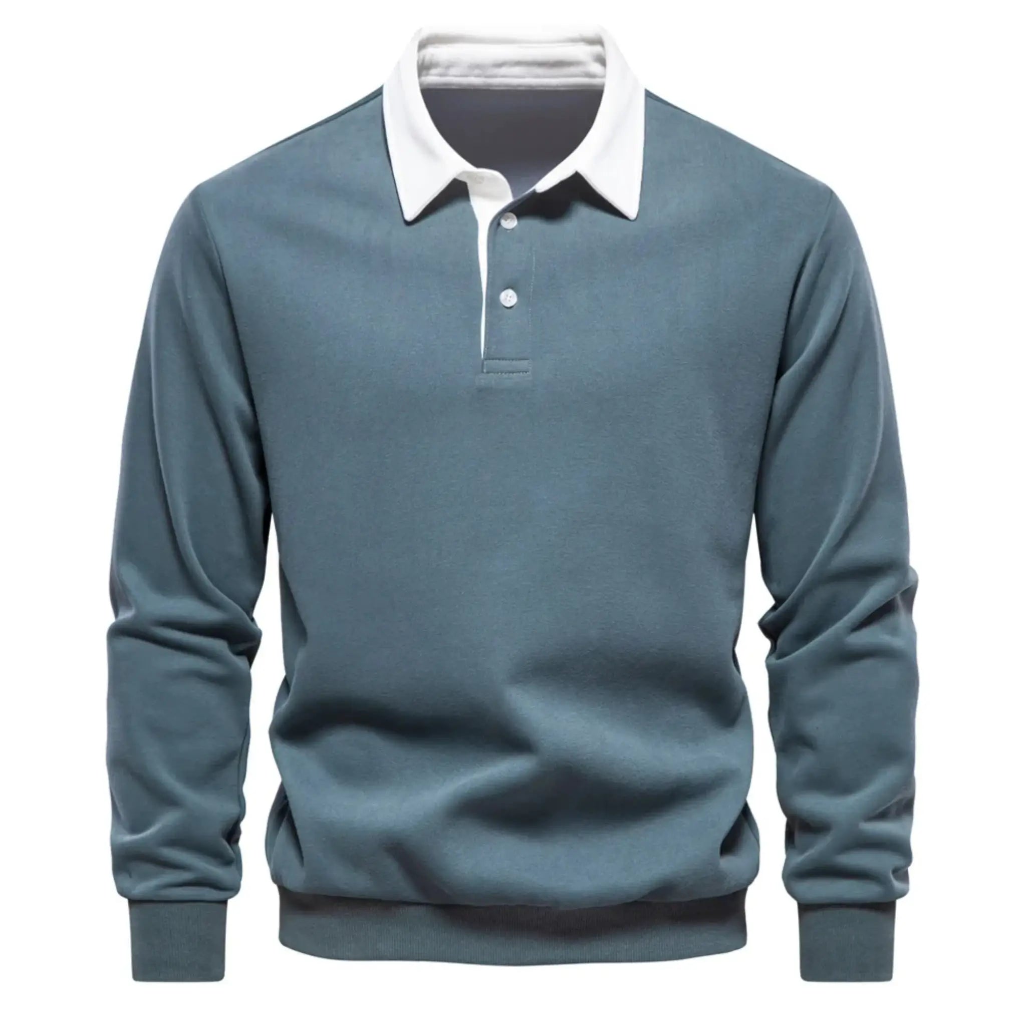 MannerCo sky blue polo collar hoodie loose fit long sleeve with white contrast collar product display
