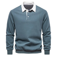 MannerCo sky blue polo collar hoodie loose fit long sleeve with white contrast collar product display
