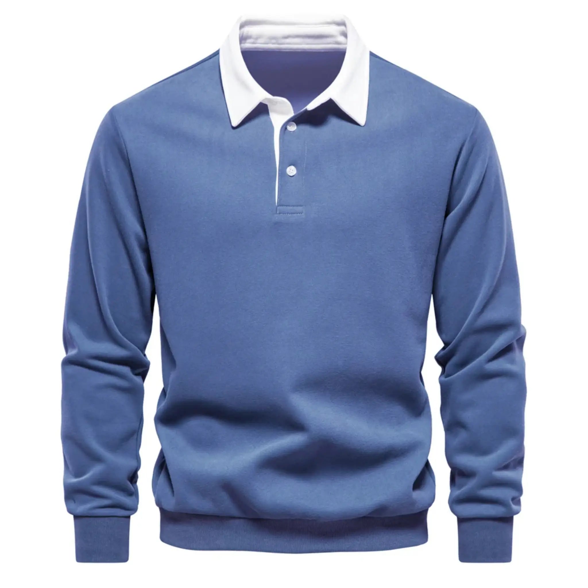 MannerCo sky blue polo collar hoodie loose fit long sleeve with white collar and button closure