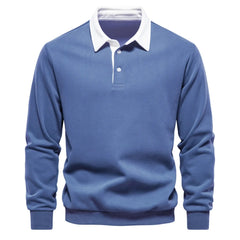 MannerCo sky blue polo collar hoodie loose fit long sleeve with white collar and button closure