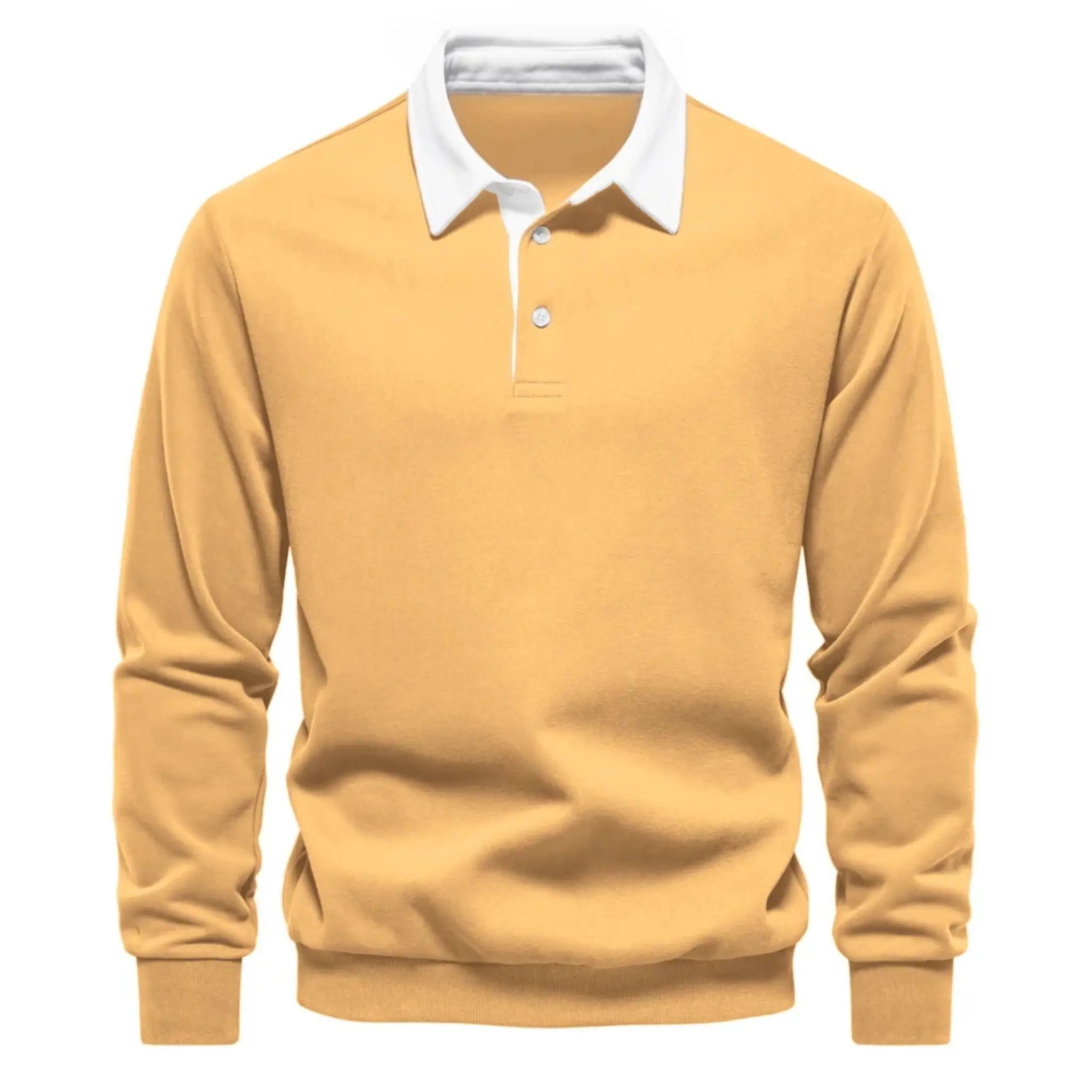 MannerCo yellow polo collar hoodie loose fit with white collar and button closure product display