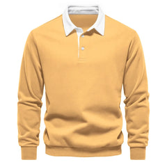 MannerCo yellow polo collar hoodie loose fit with white collar and button closure product display
