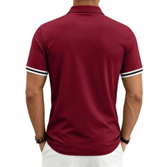 Color-Block Sporty Polo Shirt – Loose-Fit Short Sleeve Casual Tee