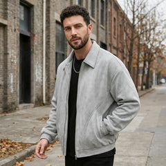 MannerCo black PU leather retro lapel jacket back view with slanted hem