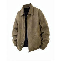 American Retro Lapel Jacket – Loose-Fit PU Leather Coat