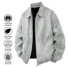 American Retro Lapel Jacket – Loose-Fit PU Leather Coat