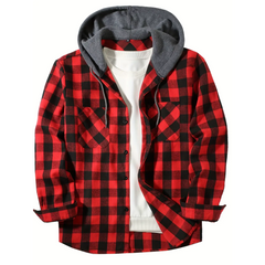 Plaid Hooded Sweatshirt – Casual Zip-Up Hoodie Jacket