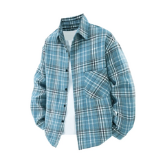 MannerCo sky blue plaid lapel shirt long sleeve relaxed fit product display