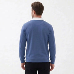 MannerCo sky blue polo collar hoodie back view loose fit with white collar detail