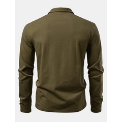 Solid Long Sleeve Cotton Polo Shirt | Classic Smart Casual Polo