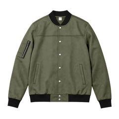 Suede-Blend Stand Collar Jacket – Sporty Casual Button-Up Coat