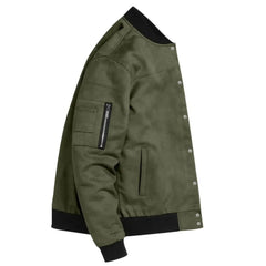 Suede-Blend Stand Collar Jacket – Sporty Casual Button-Up Coat