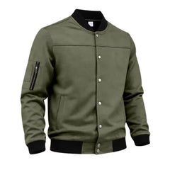 Suede-Blend Stand Collar Jacket – Sporty Casual Button-Up Coat