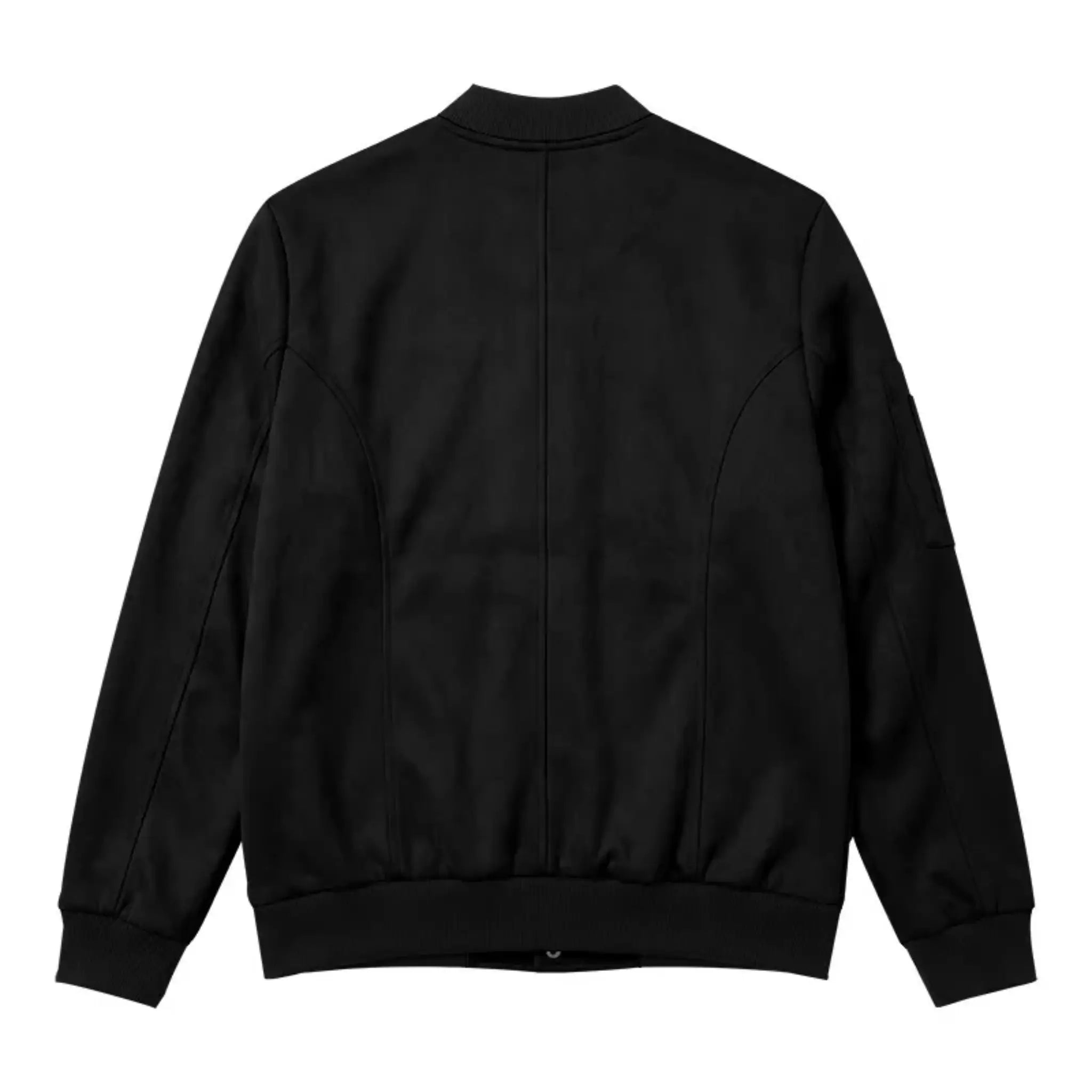 Man wearing MannerCo black suede-blend stand collar jacket in outdoor lifestyle setting