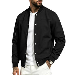 MannerCo black suede-blend stand collar jacket back view product display