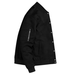 MannerCo black suede-blend stand collar jacket with button closure, product display front view