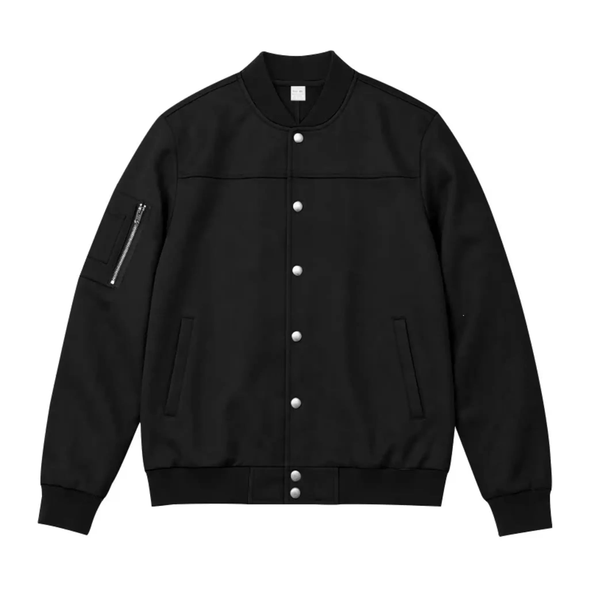Man wearing MannerCo black suede-blend stand collar jacket in outdoor lifestyle setting