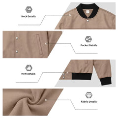 Suede-Blend Stand Collar Jacket – Sporty Casual Button-Up Coat