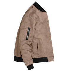 Suede-Blend Stand Collar Jacket – Sporty Casual Button-Up Coat