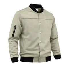 Suede-Blend Stand Collar Jacket – Sporty Casual Button-Up Coat
