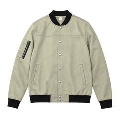 Suede-Blend Stand Collar Jacket – Sporty Casual Button-Up Coat