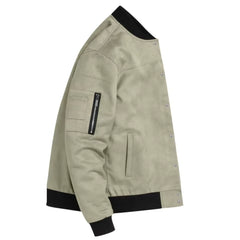 Suede-Blend Stand Collar Jacket – Sporty Casual Button-Up Coat