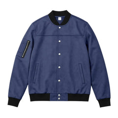Suede-Blend Stand Collar Jacket – Sporty Casual Button-Up Coat
