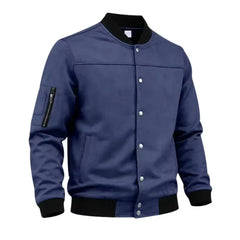 Suede-Blend Stand Collar Jacket – Sporty Casual Button-Up Coat