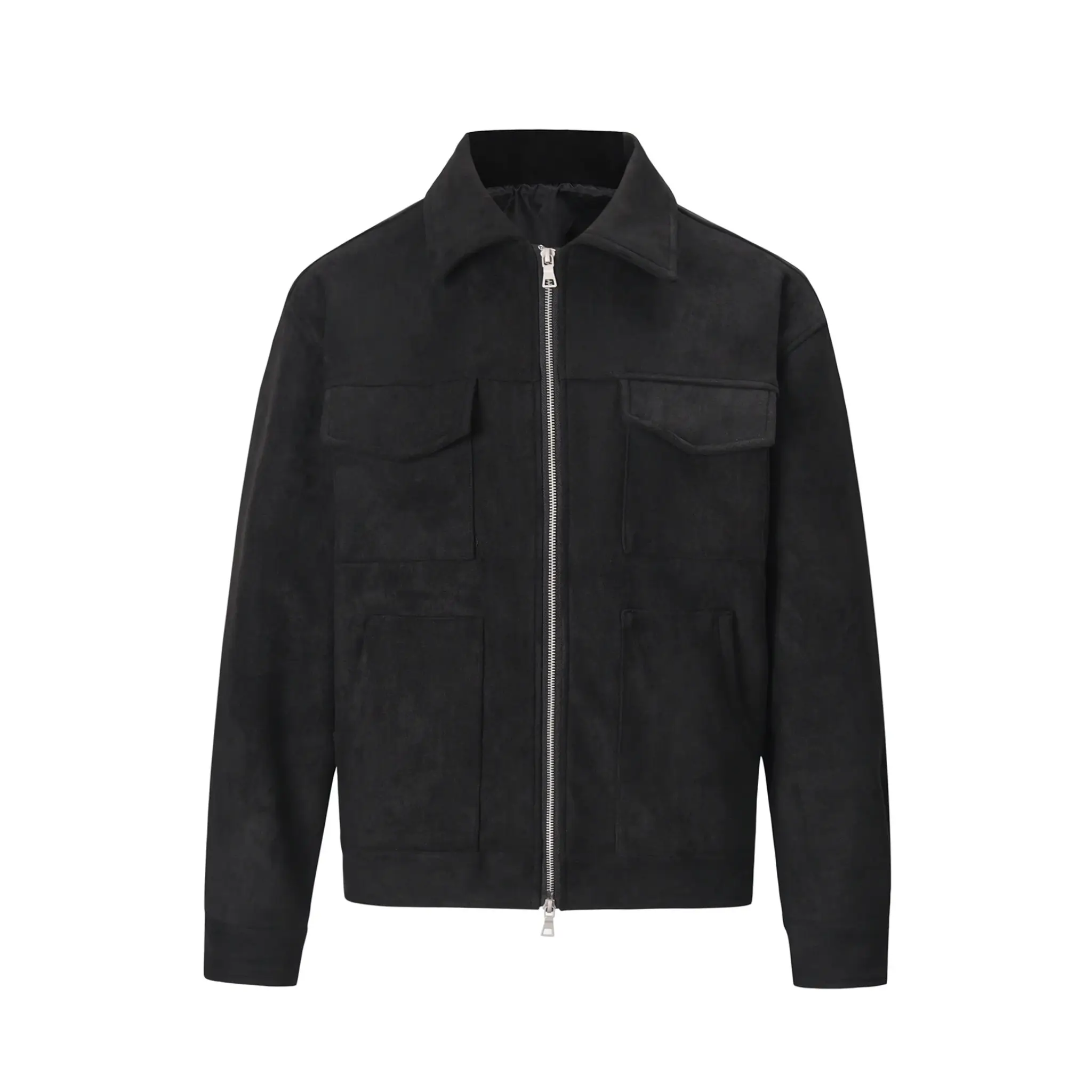 MannerCo black thickened zip jacket with chest pockets slim fit and silver zipper front display