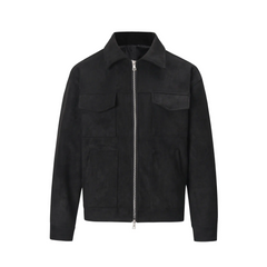 MannerCo black thickened zip jacket with chest pockets slim fit and silver zipper front display