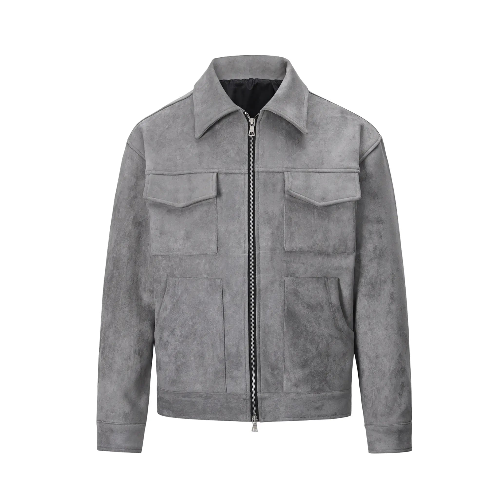 MannerCo dark gray thickened zip jacket with four big pockets and slim fit straight hem display