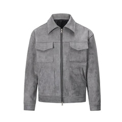MannerCo dark gray thickened zip jacket with four big pockets and slim fit straight hem display