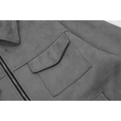 MannerCo dark gray thickened zipper jacket close-up showing flap chest pocket and zip detail