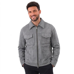 MannerCo men's dark gray thickened zip jacket with slim fit chest pockets and straight hem