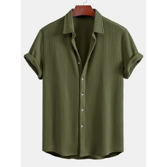 Waffle Button Up Shirt & Straight Leg Linen Pants - 2 Piece Summer Outfit