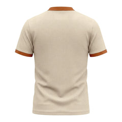 MannerCo apricot waffle knit color-block pullover back view with orange stand collar and sleeve trim
