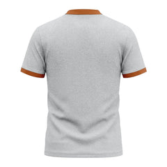 MannerCo waffle knit pullover back view, white with burnt orange contrast collar and sleeve cuffs