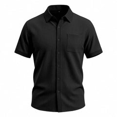 Color Block Waffle Knit Shirt - Short Sleeve Loose Fit Casual Shirt