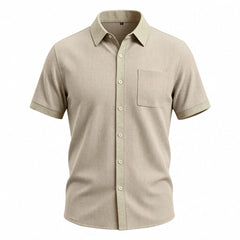 Color Block Waffle Knit Shirt - Short Sleeve Loose Fit Casual Shirt
