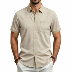 Color Block Waffle Knit Shirt - Short Sleeve Loose Fit Casual Shirt