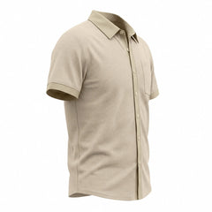Color Block Waffle Knit Shirt - Short Sleeve Loose Fit Casual Shirt