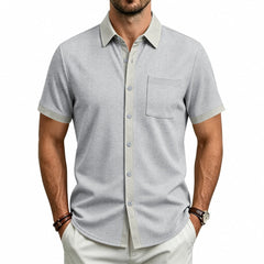 Color Block Waffle Knit Shirt - Short Sleeve Loose Fit Casual Shirt
