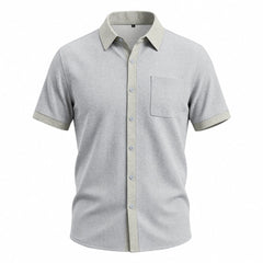 Color Block Waffle Knit Shirt - Short Sleeve Loose Fit Casual Shirt