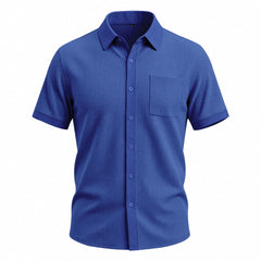 Color Block Waffle Knit Shirt - Short Sleeve Loose Fit Casual Shirt