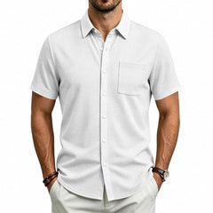 Color Block Waffle Knit Shirt - Short Sleeve Loose Fit Casual Shirt