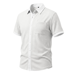 Color Block Waffle Knit Shirt - Short Sleeve Loose Fit Casual Shirt