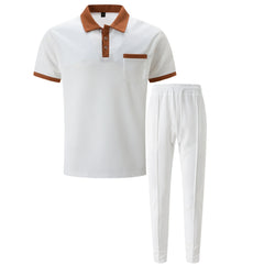 Color Block Waffle Polo & Straight Leg Pants – 2 Piece Smart Casual Outfit